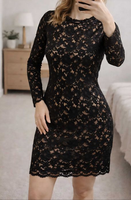Sukienka koronkowa H&M czarna elegancka 38 koronka