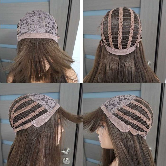 Peruca longa castanha com franja