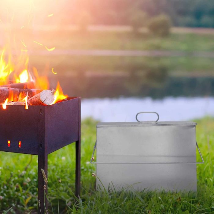 Kosz Pojemnik na POPIÓŁ z pokrywką Relaxdays stal ocynk Kominek Grill