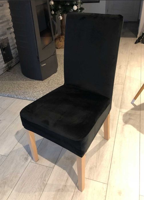 6szt Nowe czarne pokrowce na krzesła welurowe uniwersalne elastyczne