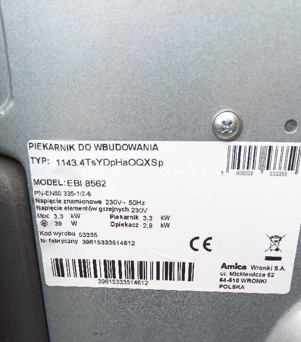 Piekarnik elektryczny do zabudowy AMICA EBI8562