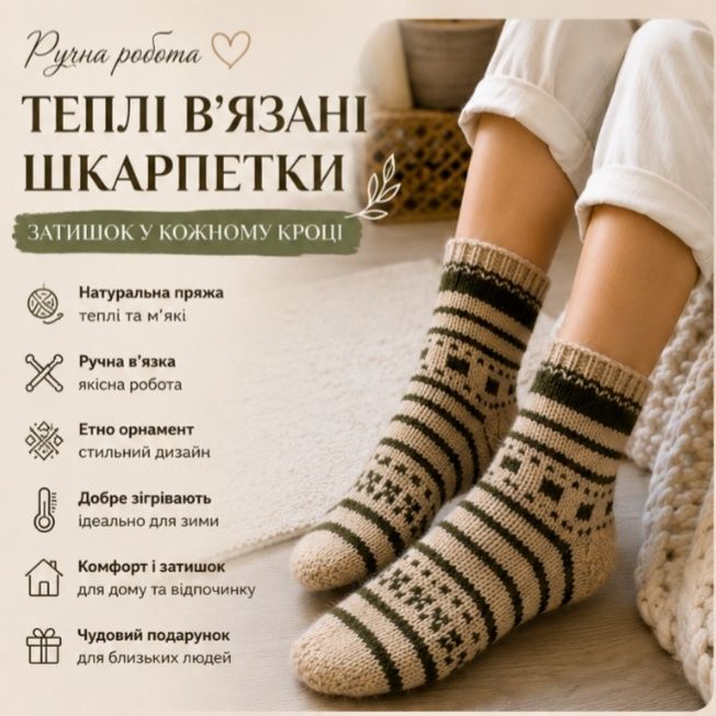 Тёплые носки ручной работы /зимние / домашние