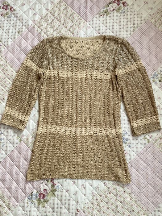 Ażurowa beżowa bluzka połyskująca M 38 vintage 00s