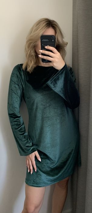 Welurowa luźna sukienka z szerokimi rękawami 40 L Monki