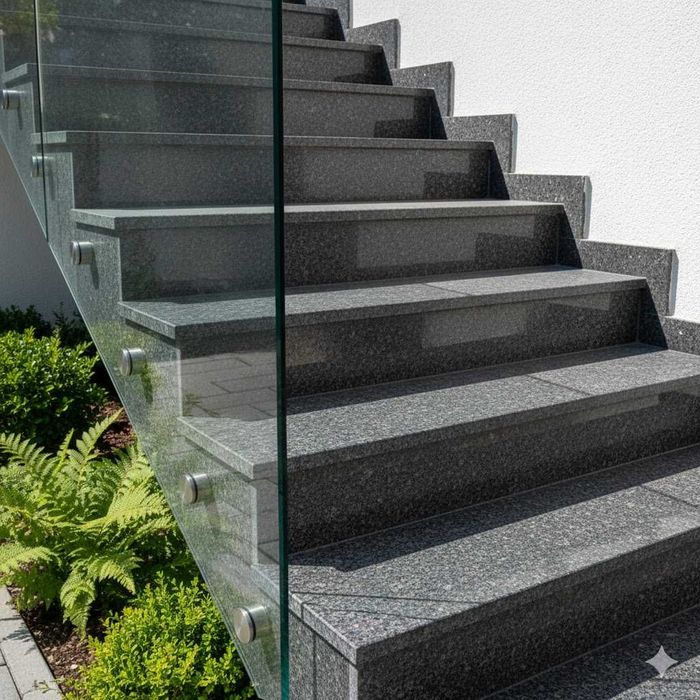 Zestaw Stopnie Granitowe Angola Black 150x33x2 Płomieniowane - Schody