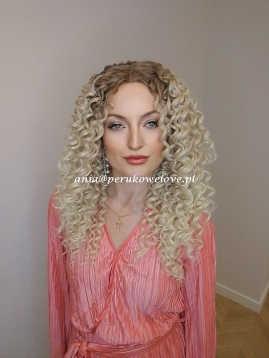Peruka blond ombre lace front afro loki włosy na co dzień