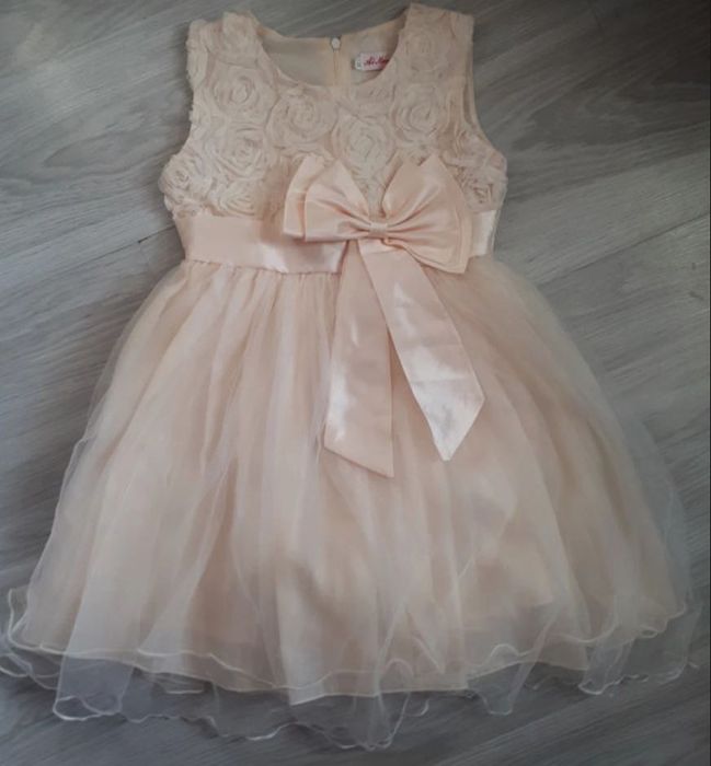 AI MENG BABY sukienka wizytowa brokat kwiaty 3D