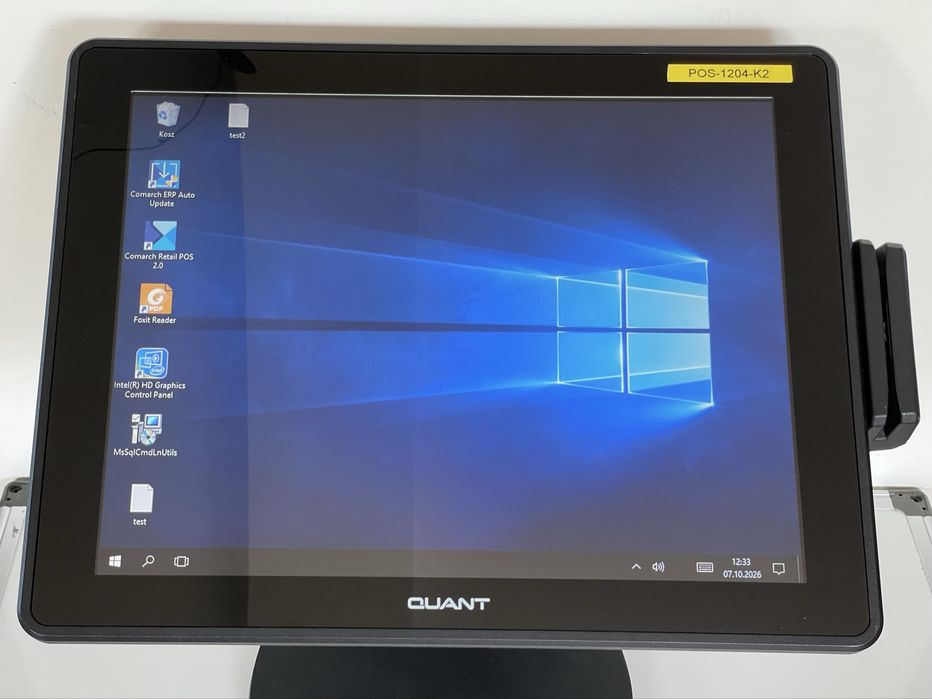 POS Novitus Quant terminal komputerowy Windows 10 ekran dotykowy 4GB DDR3 Intel Celeron 2 GHz 15’ TFT LCD metalowa obudowa czytnik kart komputer PC