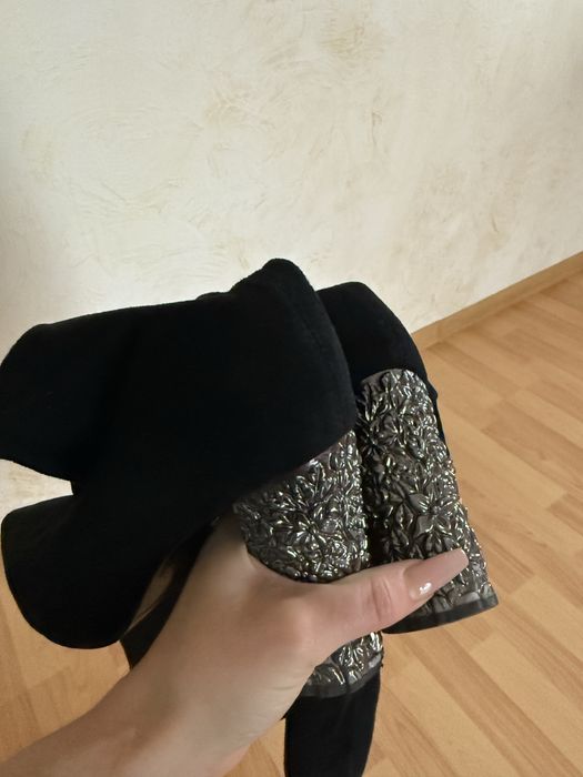 Ботфорти сапоги чулки на каблуці замша miu miu взуття