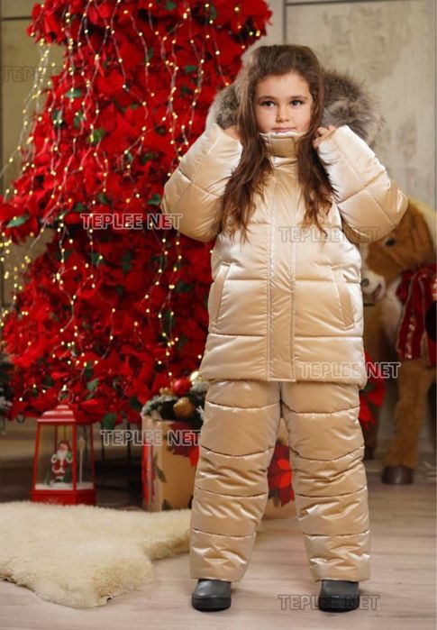 Зимовий комплект костюм комбінезон 116-122 беж бархат teplee.net