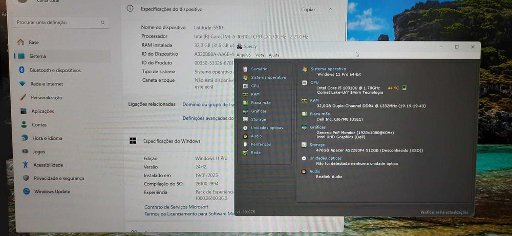 Portátil / Labtop Dell Latitude 5510 10ªG| 15,6" | i5-10310u-4.4G | 16G-DDr4 | NVMe512G |M| W11