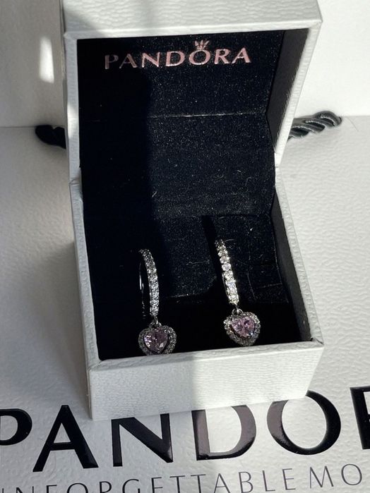 Сережки Pandora розовое сердце оригинал