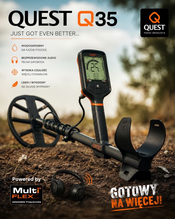 Nowy wykrywacz metali Quest Q35 + bezprzewodowe słuchawki