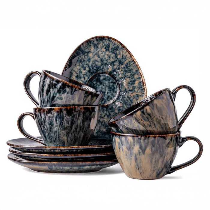 Serwis kawowy na 4 osoby Nowoczesny Do Zmywarki Komplet Żółto-Zielony