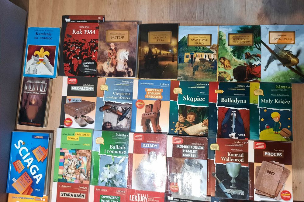 Lektury szkolne liceum/technikum/szkoła podstawowa z opracowaniem GREG
