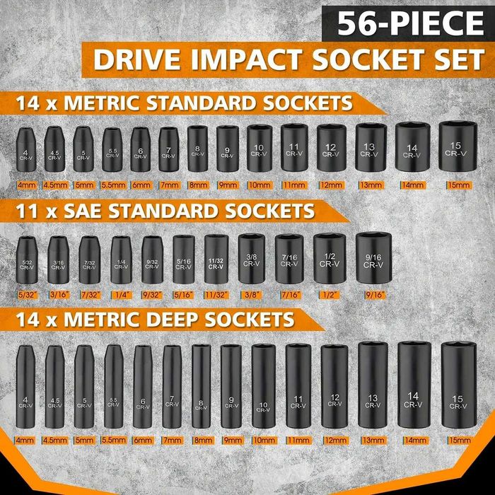 D37- KIT 56PCS jogo roquete  de 1/4 polegada, 56 peças Tamanhos SAE