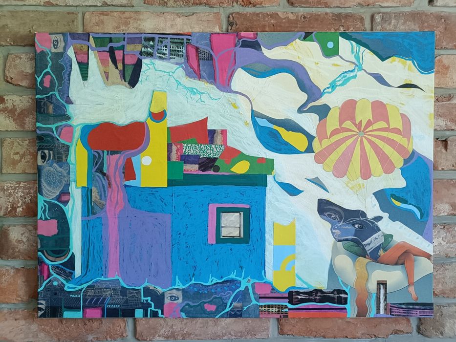 Obraz abstrakcja malarstwo kolaż 50x70