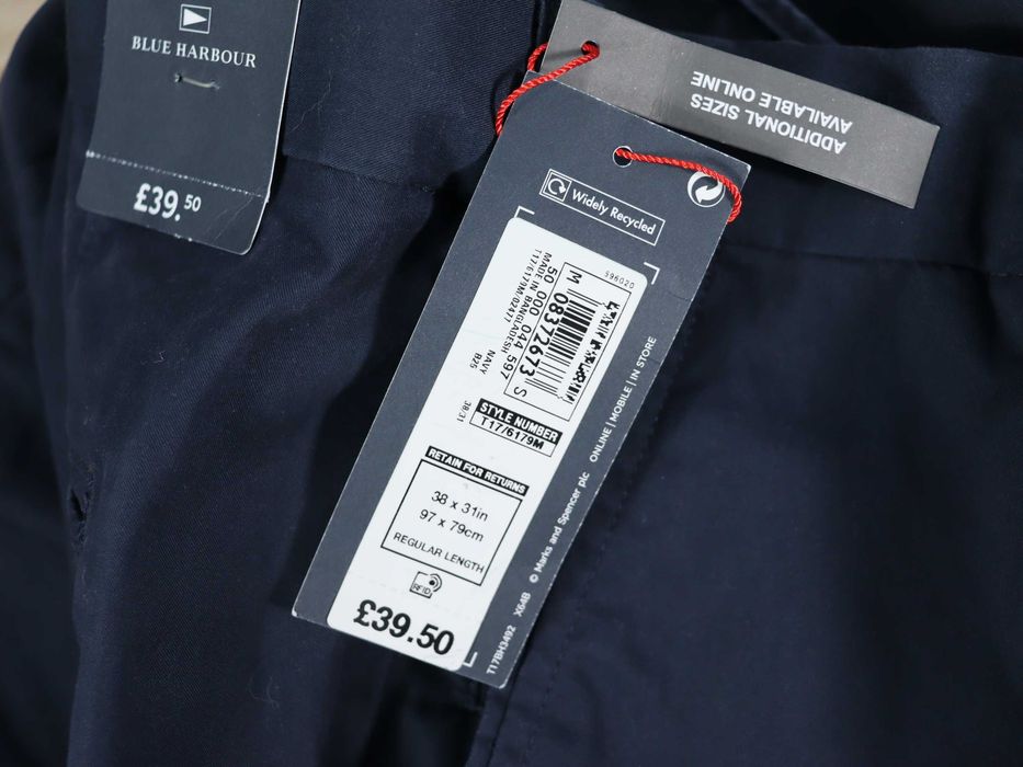 Marks&Spencer Blue Harbour męskie spodnie chino chinosy navy W38 L31