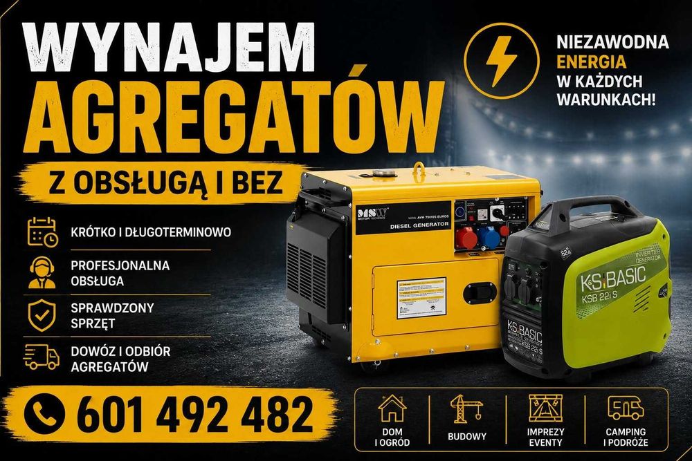 Wynajem agregatów prądotwórczych – dowóz, obsługa, eventy, budowa
