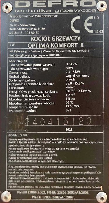 Części do pieca DEFRO