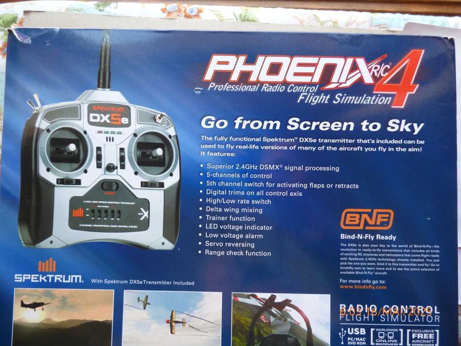 Troco-Simulador vôo profissional PhoenixR/C4;radio Spektrum DX5e;