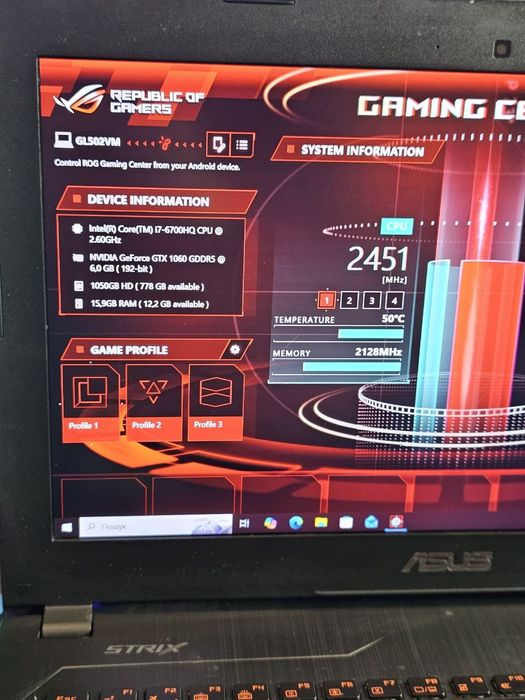 Ігровий ноутбук Asus Rog Strix / GTX 1060 6GB / i7 + 2 SSD