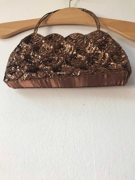 Miedziana cekinowa torebka vintage Aldo koraliki