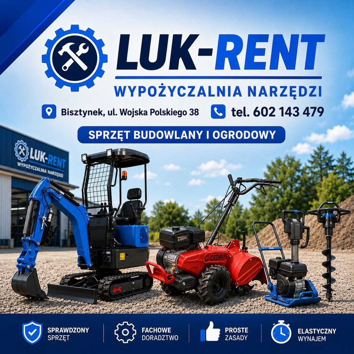 Wynajem sprzętu budowlanego i ogrodowego - narzędzia - Luk-Rent