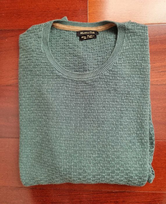 Camisola verde marinho Massimo Dutti Cotton Cashmere, tamanho L