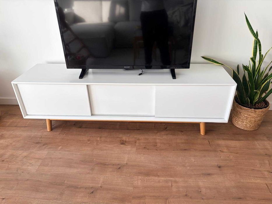 Móvel de TV branco lacado e madeira, La Redoute