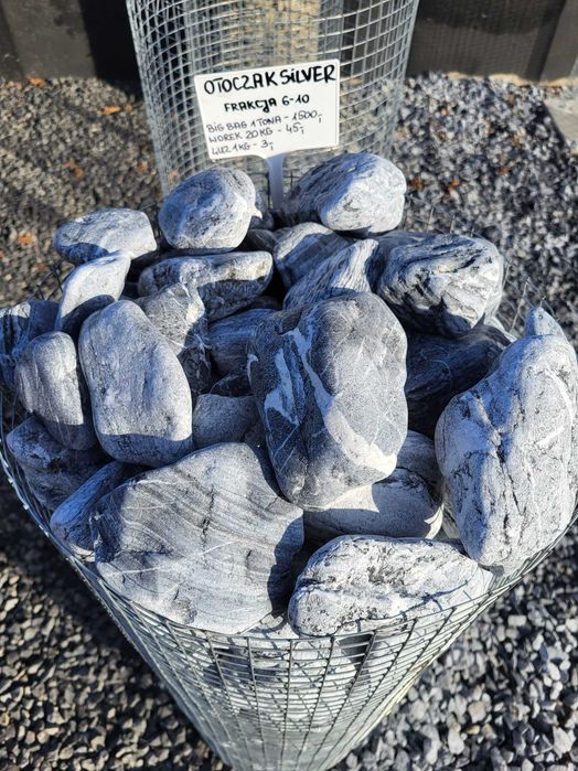 Otoczak Silver szary kamień grecki Kamienie ogrodowe dekoracyjne ozdobne akwarium
