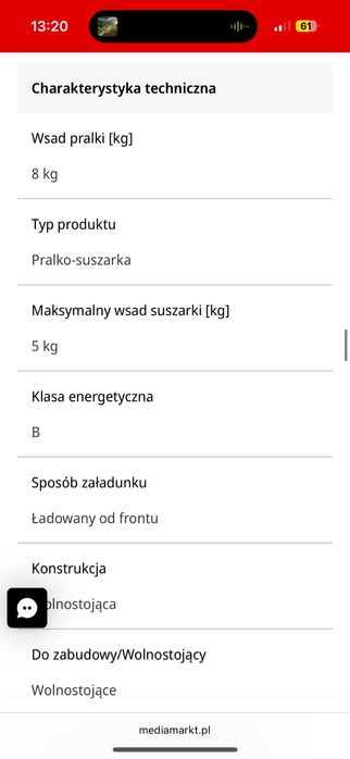 Pralko-suszarka SAMSUNG WD80T554DBE