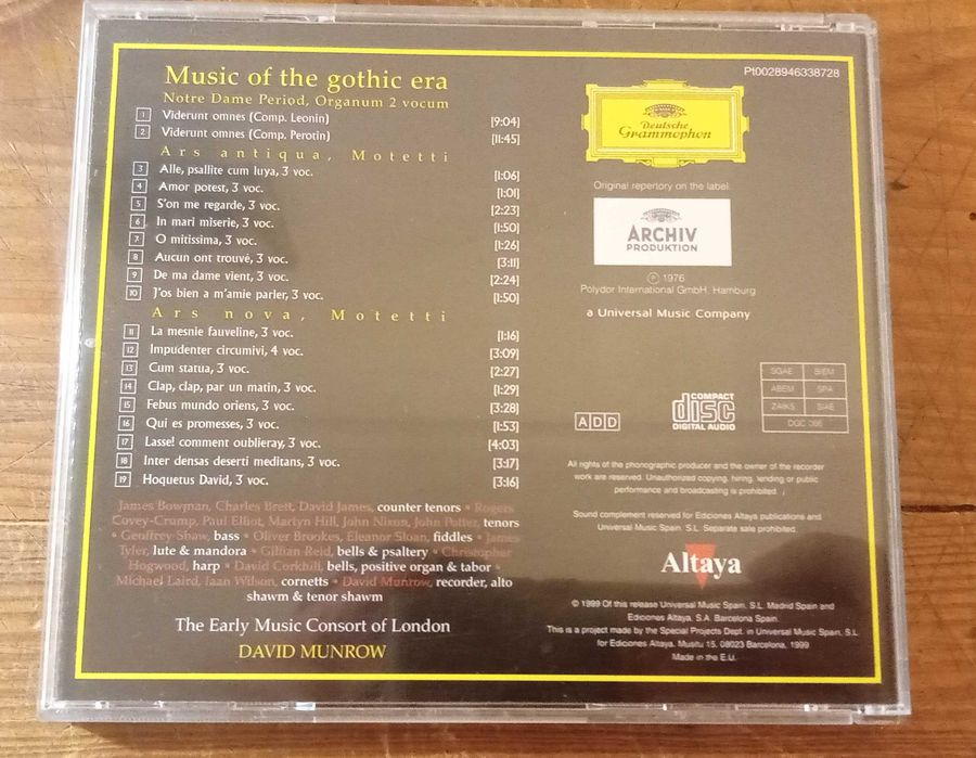 Música da Época Gótica  - David Munrow ‎[Deutsche Grammophone CD]