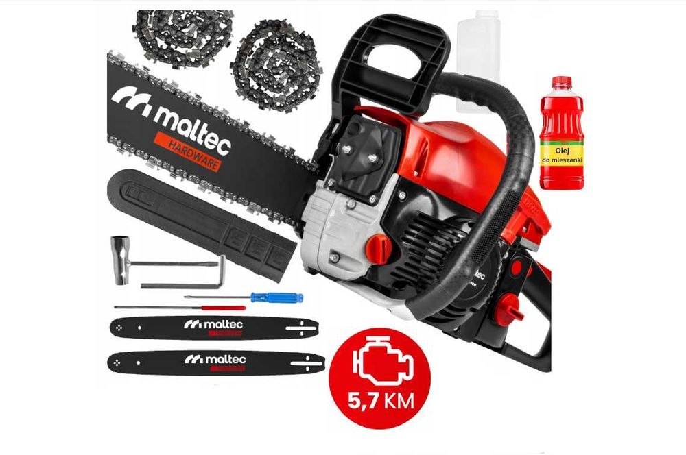 Zestaw XXL Piła łańcuchowa MalTec 4200W 5,7 KM Spalinowa Pilarka NOWA