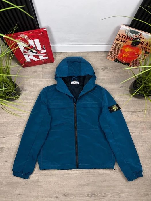 Вітровка Stone Island нейлон метал синя водонепроникна чоловіча
