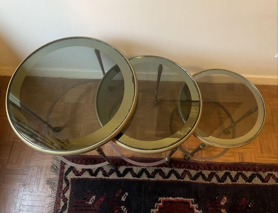 Conjunto de 3 mesas redondas de vidro