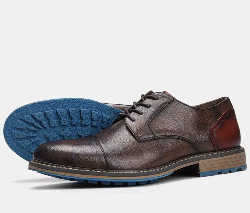 Męskie obuwie eleganckie półbuty derby oxfordy brązowe skórzane