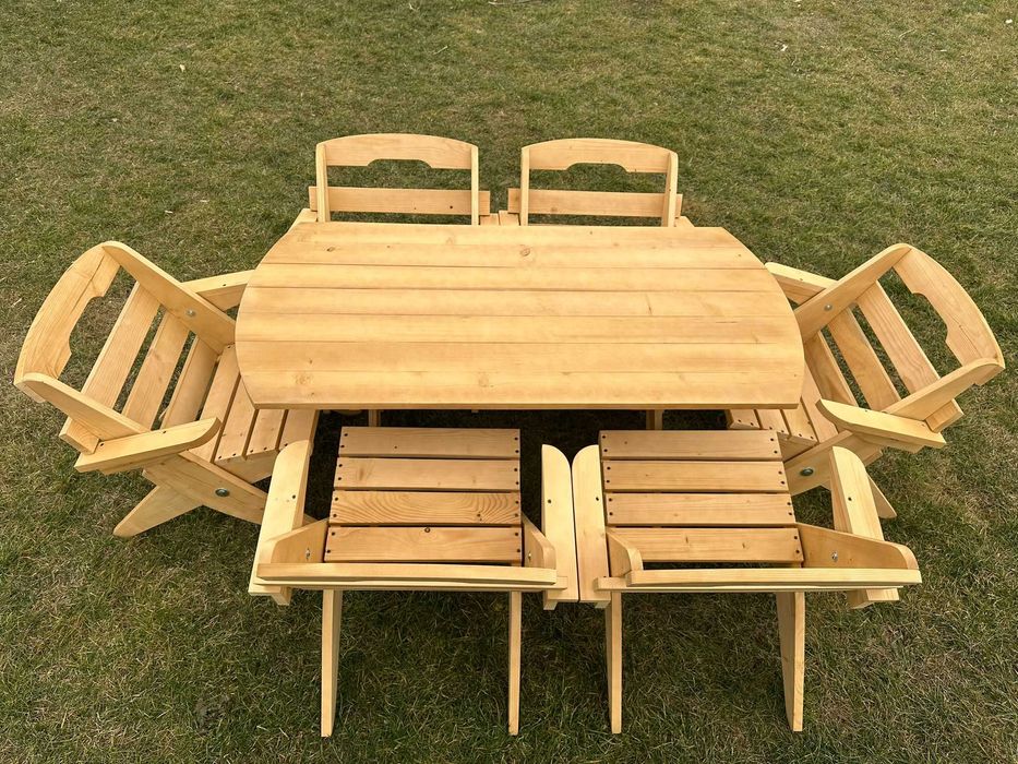 Meble Ogrodowe składane drewniane + poduszki NOWE stół+ 6 krzeseł