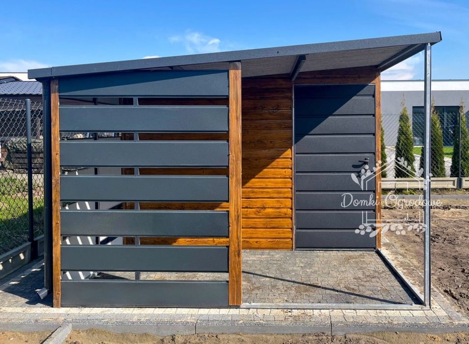 Schowek Domek Ogrodowy 4x3m wiata 1,5m  Drewnopodobny Antracyt ID557
