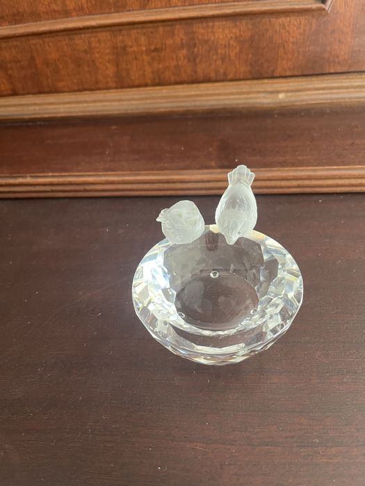 Banheira para pássaros vintage em cristal Swarovski com duas estatuetas de pássaros, edição limitada