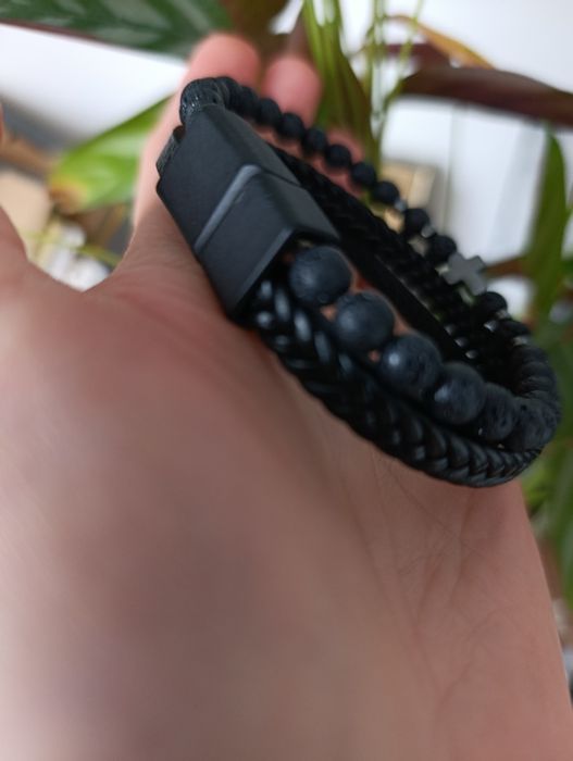 Nowa bransoletka męska czarna krzyż