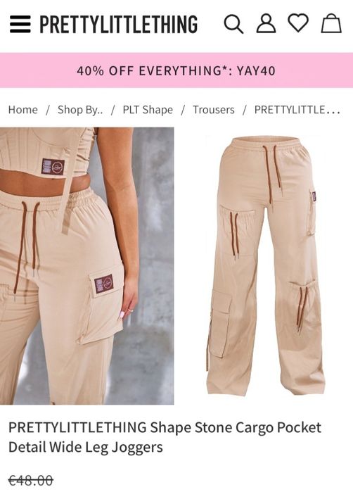 PrettyLittleThing 46r beżowe szerokie spodnie cargo spadochronowe