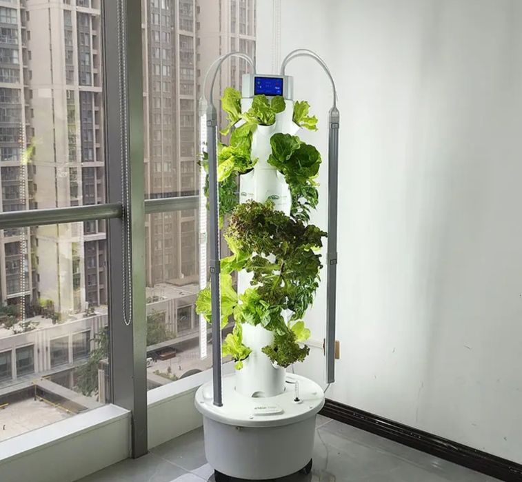 Wieża hydroponiczna z lampami LED