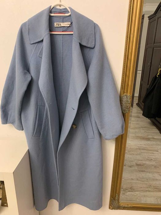 пальто голубий колір zara з вовною
