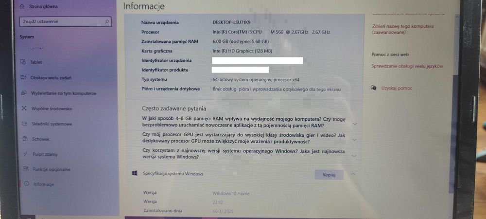 Acer 5742 - 15,6 cala - Core i5 4x3,20 GHz -6GB Ram -240GB SSD - Win10