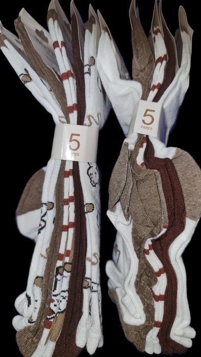 5 par skarpety damskie, rozmiar 39-42, bawełna z serduszkami i misiem