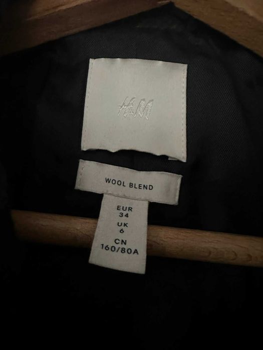 Wełniany płaszcz w kratę oversize brązowy H&M