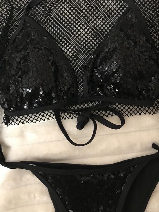 Комплект купальный,купальник и топ сетка,в паетки