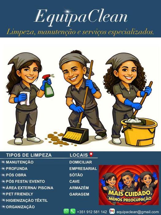 Limpeza, manutenção e serviços especializados.