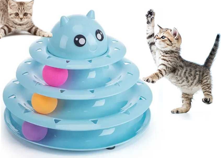 Zabawka interaktywna dla kota wieża z piłeczkami uciekające piłeczki